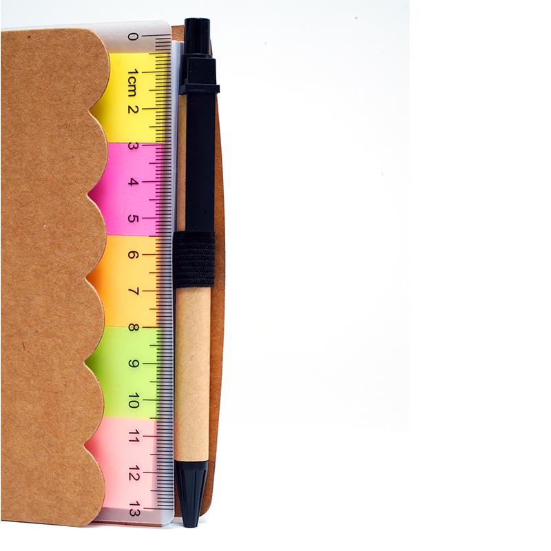 Customized Spiral Notebook With Recycled Cardboard Cover & Pen, Ruler, & Sticky Notes